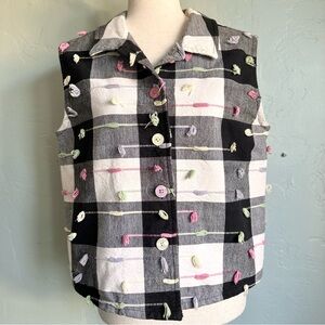 Blair Vintage 90’s Y2K Black White Checkered Vest Women’s Medium Cottagecore EUC